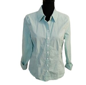 Chadwicks of Boston Body Fitting  Green & White Checkered Button Up Shirt Sz 14
